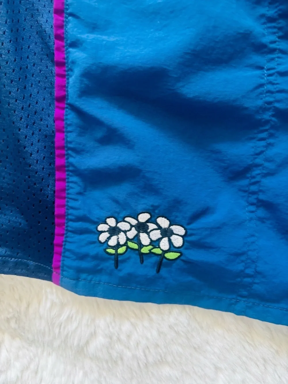 Real Bad Man Blue Paradise Shorts Swim Trunks with Flower Patch  Size: Large